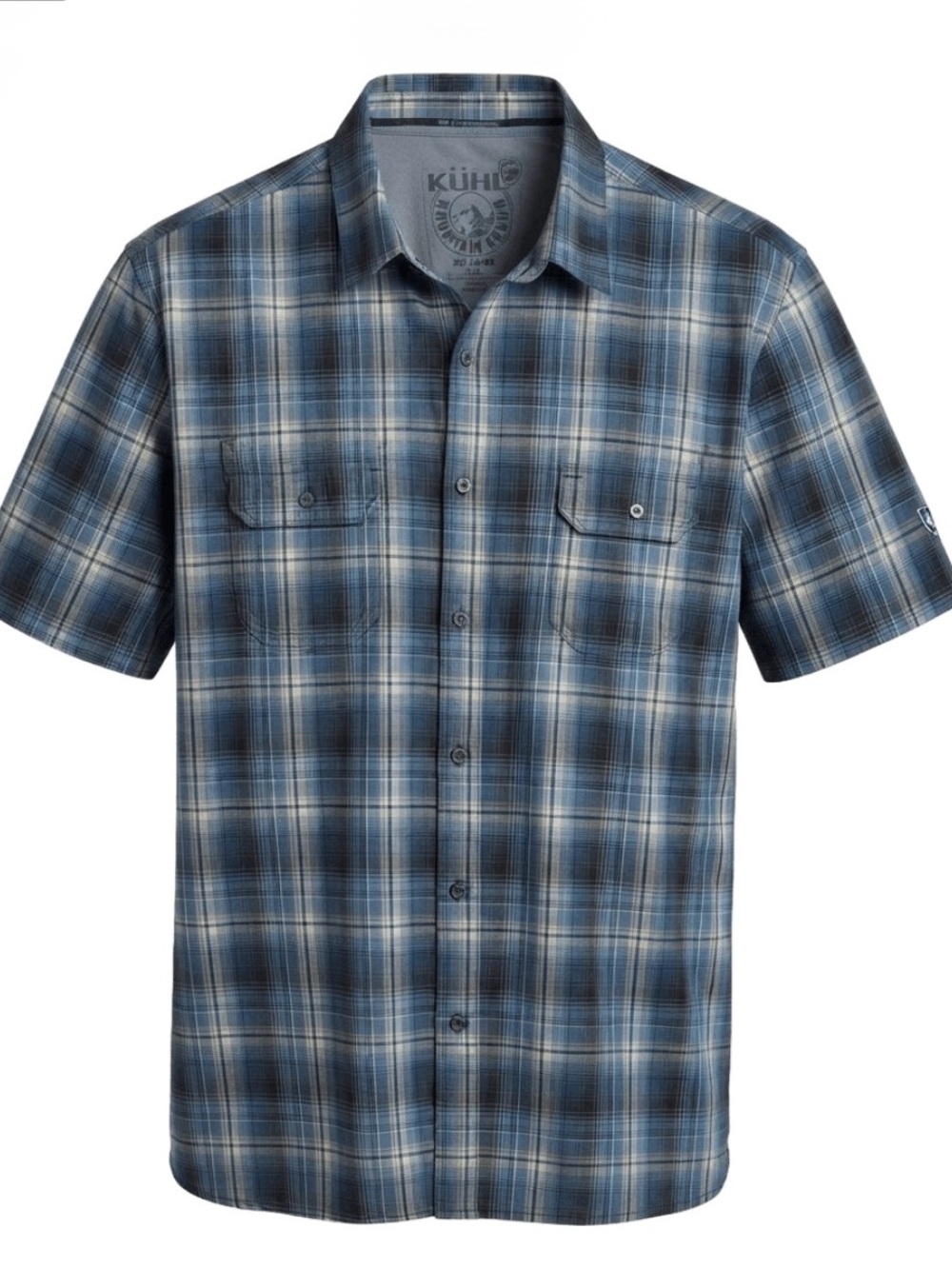 Kuhl Men's Blue and White Plaid Short-Sleeve Button-Down Shirt